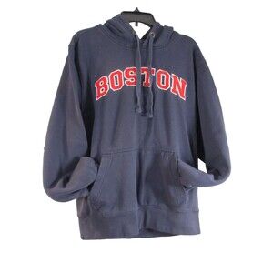 Grey Whale Boston Pullover Hoodie Navy Blue Red Spellout Sweatshirt Size M